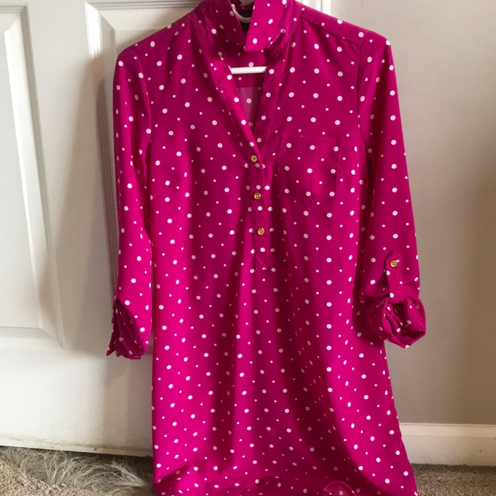 Pink and white polka dot dress